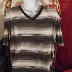 OP men's v neck t shirt grey striped size XL